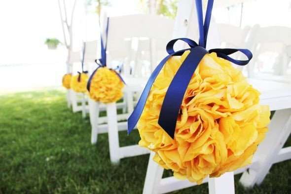 Blue and Yellow Wedding Decor Beautiful Pomanders Canary Yellow Wedding Pomanders Flowers Navy Yellow Reception Decor Blue Gold