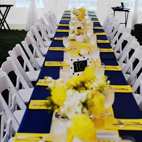 Blue and Yellow Wedding Decor Luxury Sunshine Yellow and Navy Blue Tablecloth Estate Table Decor – Shared On the Knot