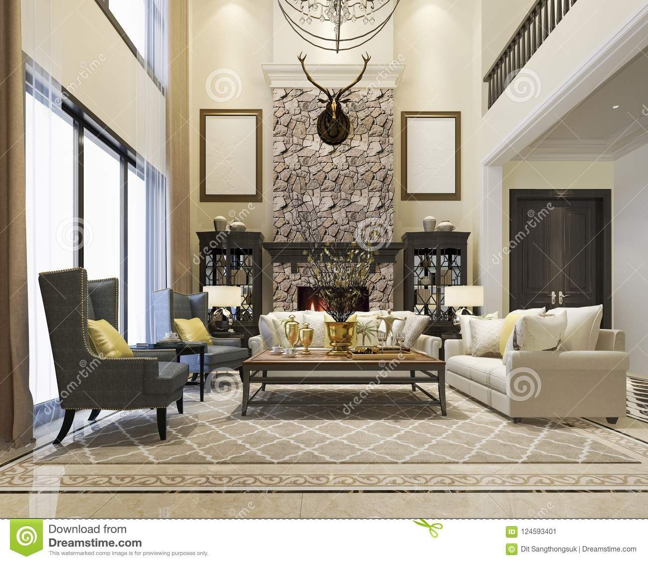 3d Rendering Luxury And Modern Classic Living Room With European Style Stock Illustration