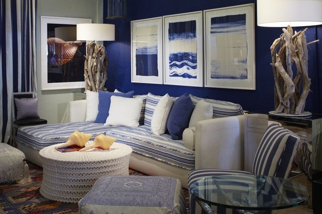 Coastal Contemporary Living Room Elegant Coastal Blue Living Room Contemporary Living Room Miami by Jalan Jalan Collection