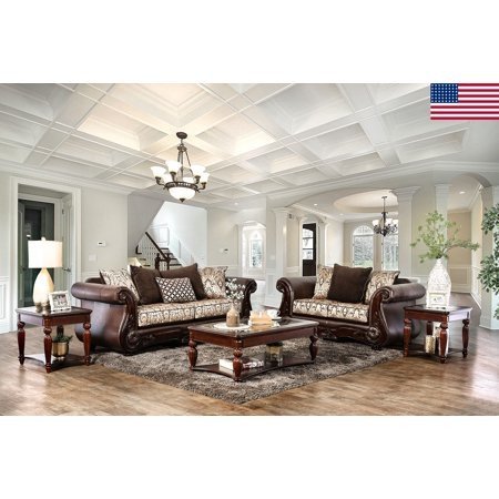 Comfortable formal Living Room Elegant formal Traditional Living Room Furniture 2pc sofa Set sofa Love Seat Brown Rolled Arms fort