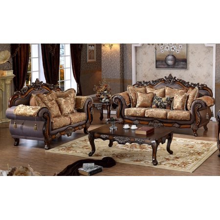 Comfortable formal Living Room Lovely Luxurious Traditional Style 2pcs sofa Set formal Living Room Cherry Finish sofa Loveseat Pillows