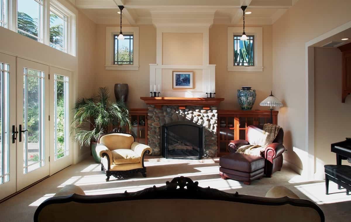 Comfortable Living Room Fireplace Elegant fortable Craftsman Living Room with Rustic Fireplace
