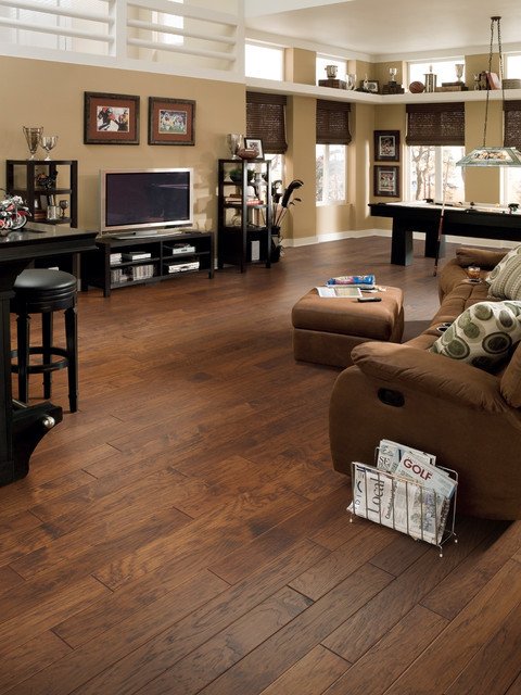 Comfortable Living Room Hickory Floor Luxury fortable Open Game Room with Pool Table and Hardwood Floors Transitional Family Room