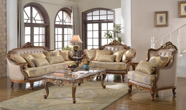 Comfortable Living Room Victorian New Fontaine Traditional Living Room Set sofa Love Seat Chair Exposed Wood Victorian Style