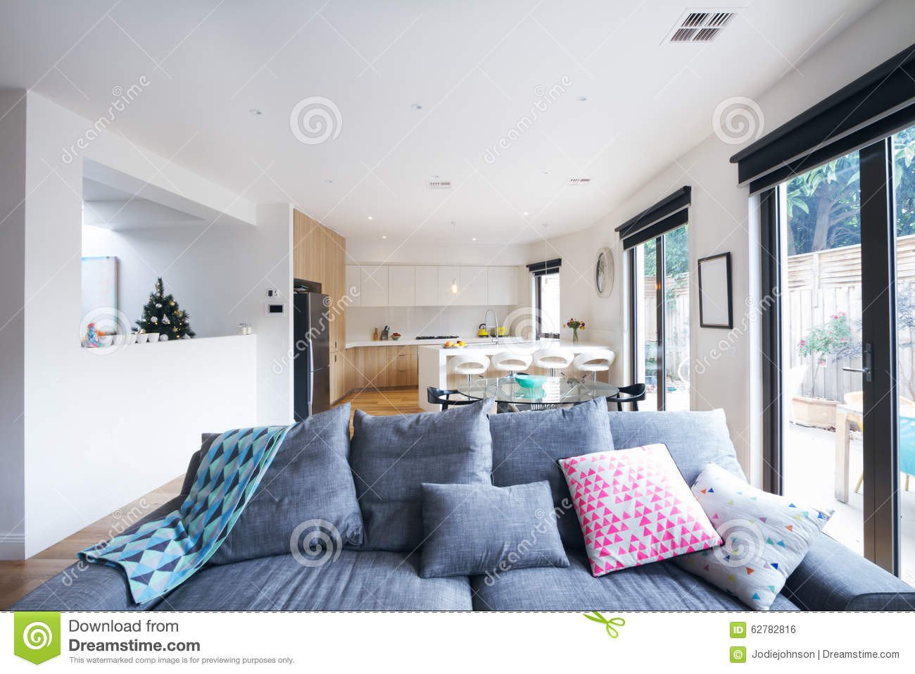 Comfortable Open Living Room Unique fortable Grey sofa In Open Plan Living Room Contemporary Home Stock Image