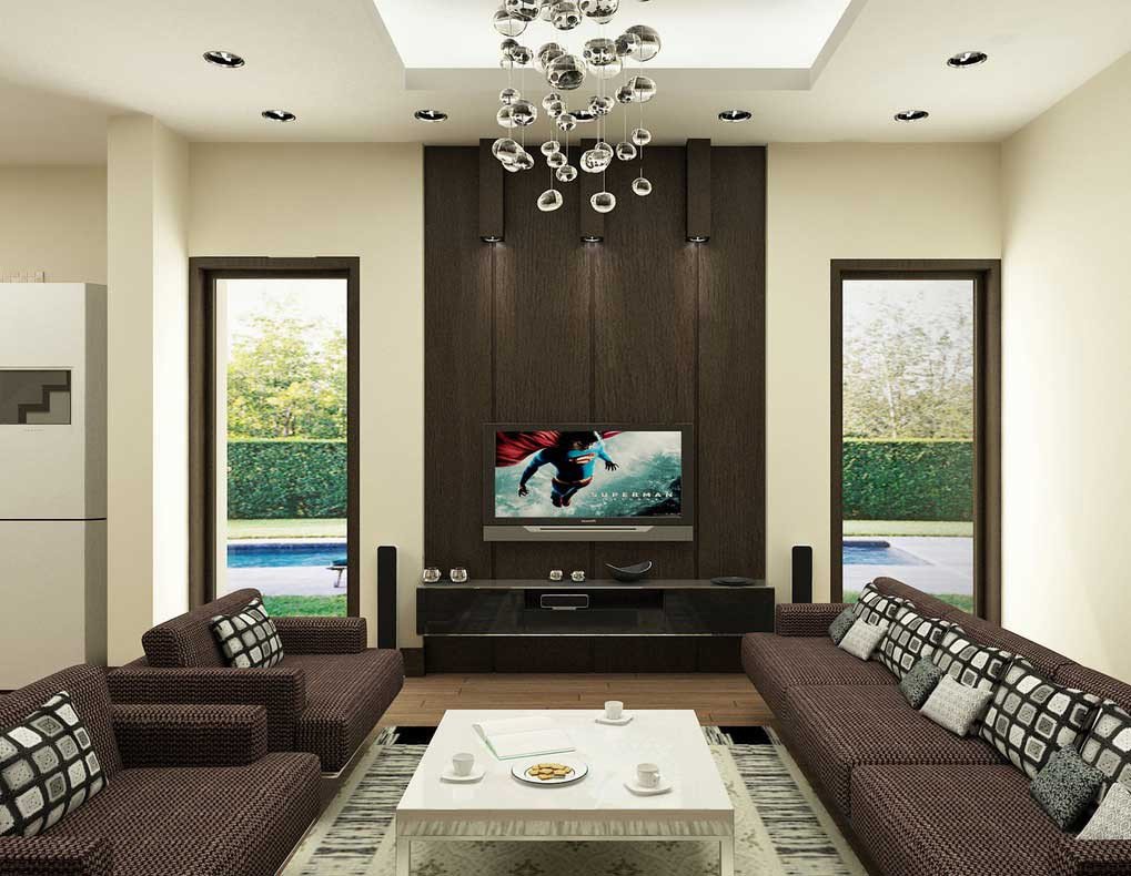 Contemporary Brown Living Room New Brown Living Room with Modern Ceiling Lamps Interior Design Ideas