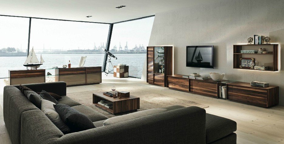 Contemporary Brown Living Room Unique Wooden Furniture In A Contemporary Setting