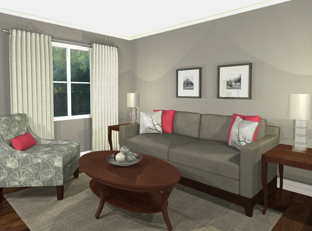 Contemporary Grey Living Room New Virtual Design Living Room Grey Pink Contemporary Living Room toronto by Room Revival