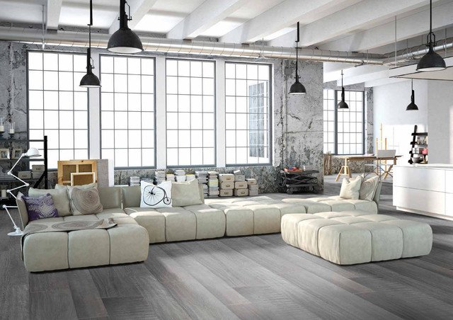 Contemporary Living Room Flooring Best Of Modern Grey Loft Style Living Room with Porcelain Wood Floors Modern Living Room by Simple