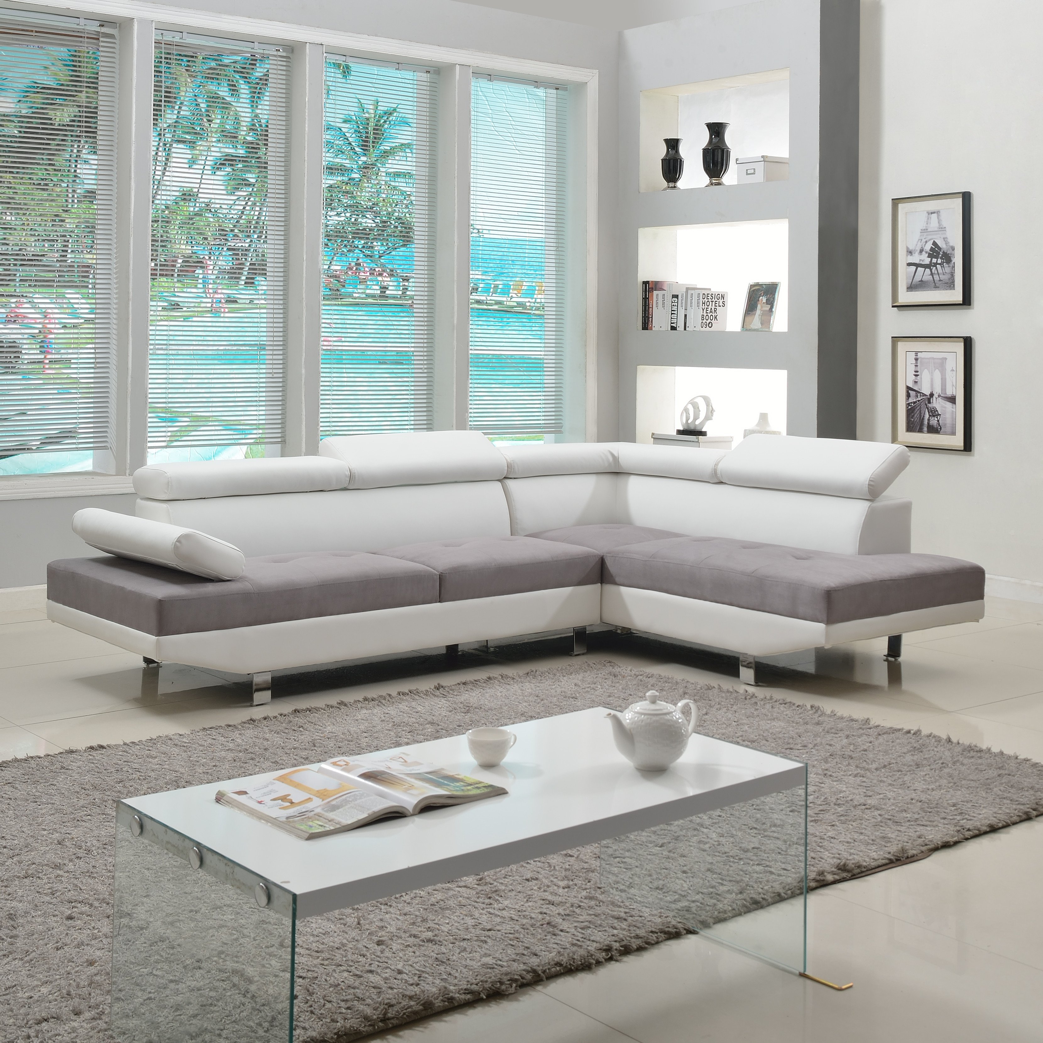 Contemporary Living Room sofas Awesome 2 Piece Modern Contemporary White Faux Leather Sectional sofa Living Room Set