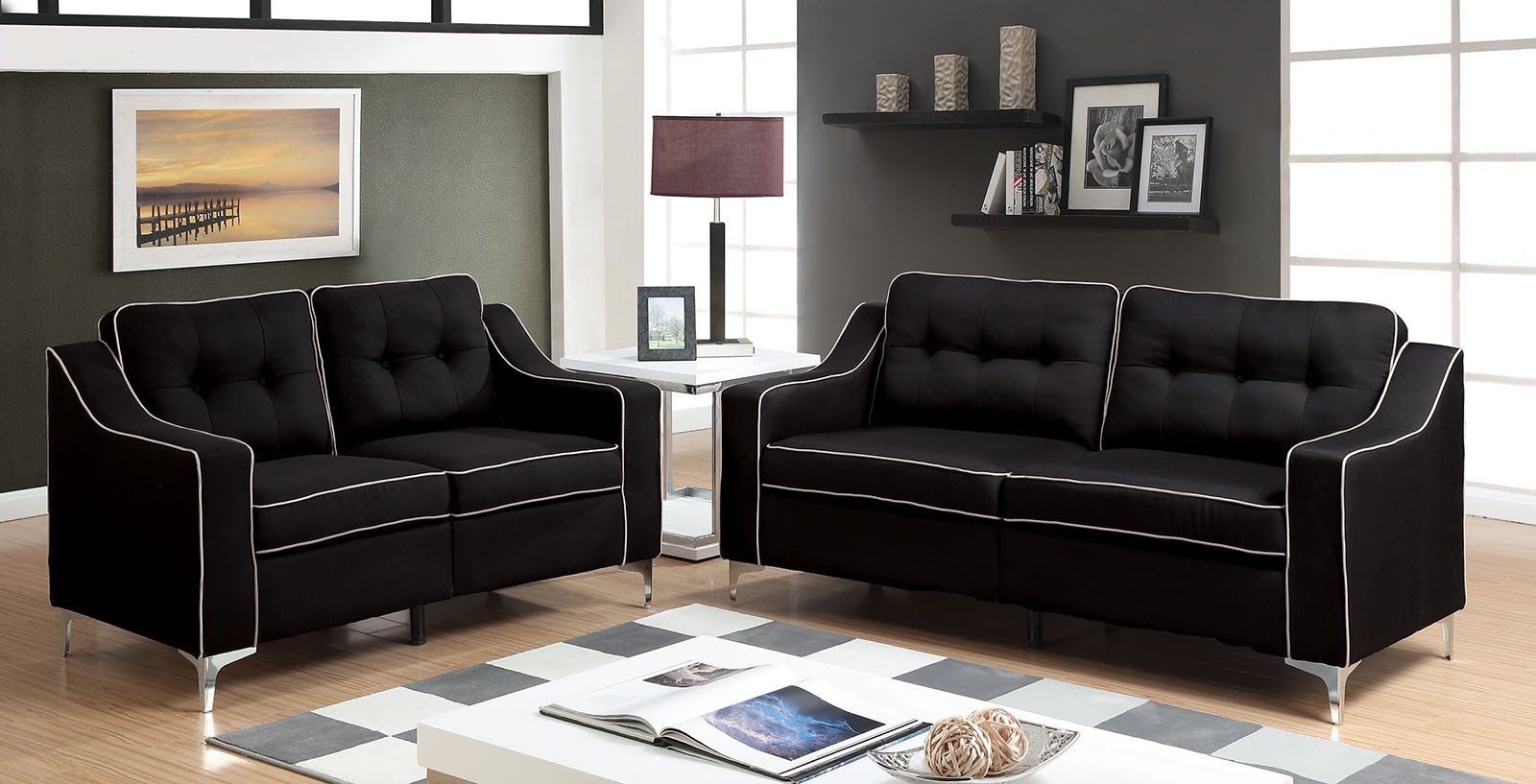 Contemporary Living Room sofas Fresh Glenda Contemporary Style Black Fabric sofa &amp; Loveseat Living Room Set