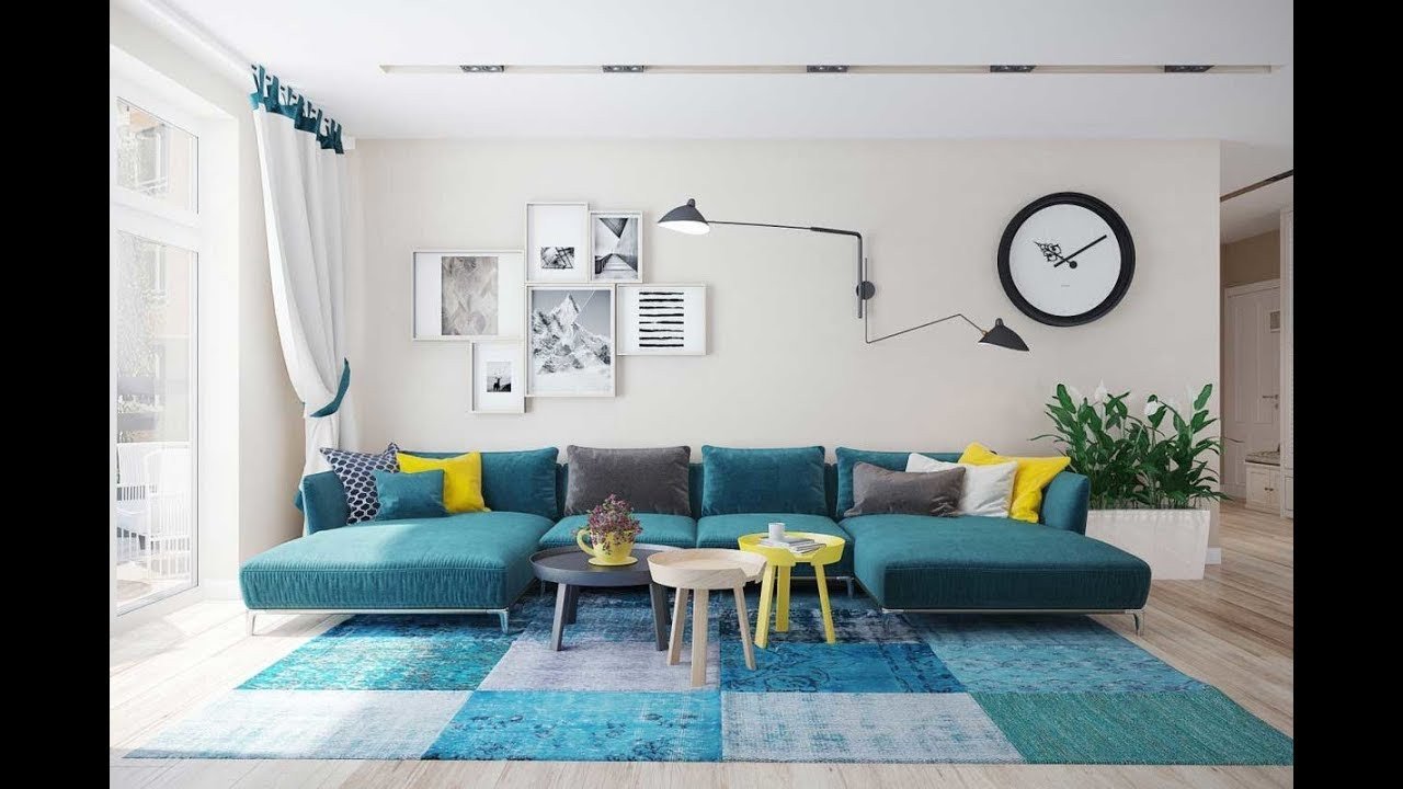 Contemporary Living Room Turquoise Awesome Turquoise sofa A Bright Element In the Interior Of the Living Room