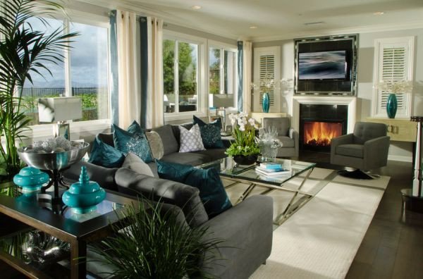 Contemporary Living Room Turquoise Unique Decorating with Turquoise Colors Of Nature &amp; Aqua Exoticness