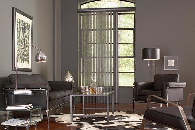 Contemporary Living Room Window Treatments Beautiful Gray Vertical Blinds Lafayette Interior Fashions Modern Living Room Ideas Modern Living