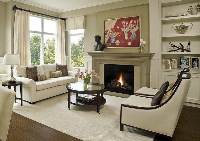 Contemporary Traditional Living Room Elegant Fireplace Mantels and Surrounds