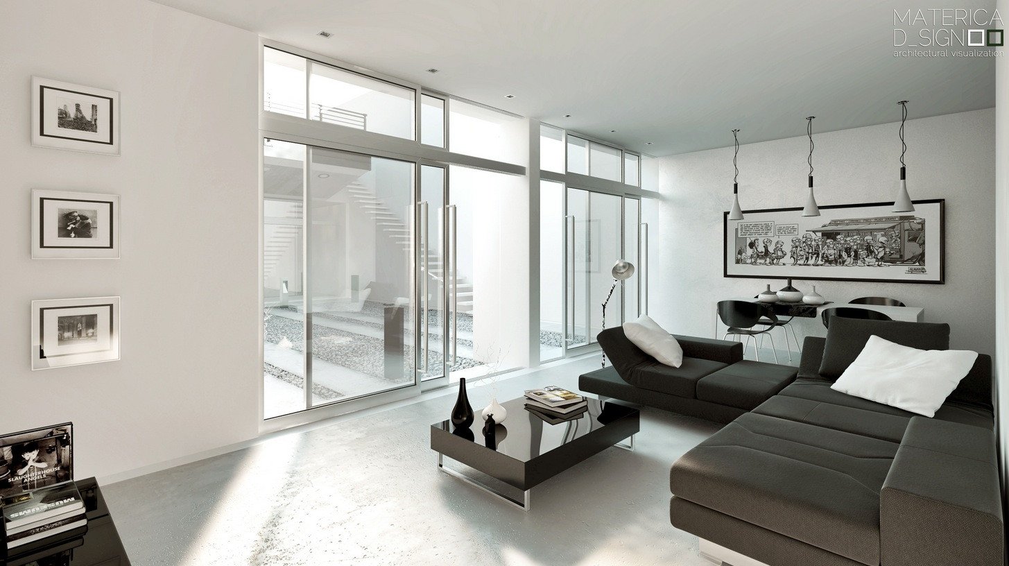 Contemporary White Living Room Elegant Modern Style Architectural Renders