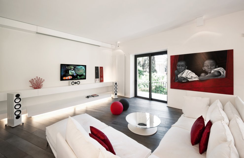 Contemporary White Living Room New Red &amp; White Apartment