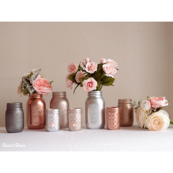 Copper Home Decor and Accessories Beautiful Blush Rose Gold Wedding Decor Centerpiece Metallic Mason Jars Copper 172 040 Cop Liked On