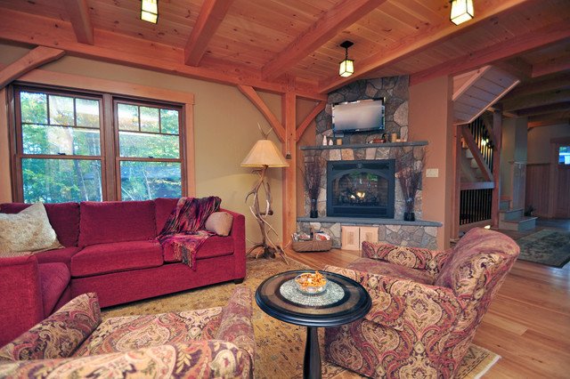 Cozy Traditional Living Room Lovely Cozy Timberframe Lake House Traditional Living Room Boston by All In the Details