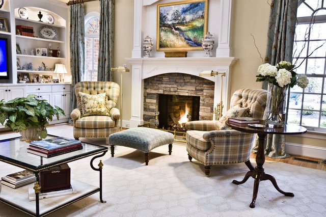 Cozy Traditional Living Room New Cozy Fire and Club Chairs Traditional Living Room Richmond by Kirsten Nease Designs