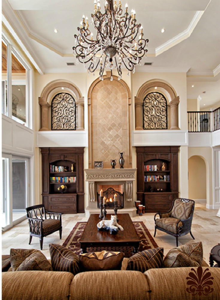 Decor Ideas for Family Room New Family Room with High Ceilings and Old World Charm Mediterranean Decor