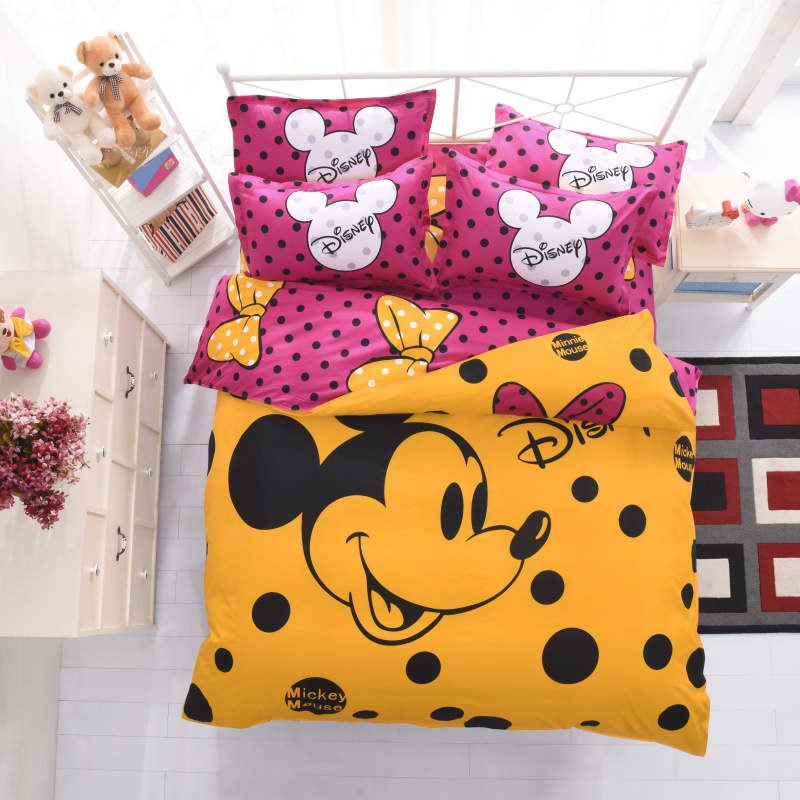 Disney Home Decor for Adults Luxury Mickey Mouse Bedding Sets Queen Disney Cartoon Duvet Cover Kids Adult Home Decor 4pcs Single