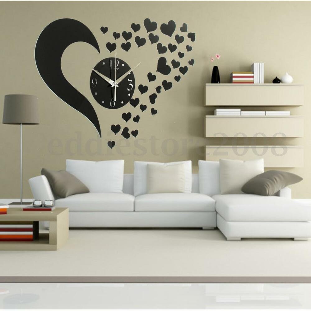 Diy Living Room Wall Decor Luxury Diy 3d Black Love Sticker Home Modern Mirror Wall Clock Living Room Decor New