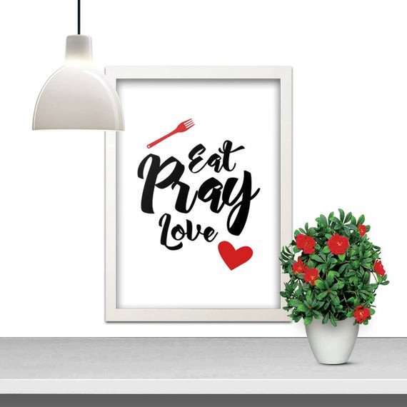 Eat Pray Love Kitchen Decor Elegant Eat Pray Love Red Heart fork Food Dining Black by Indulgemyheart