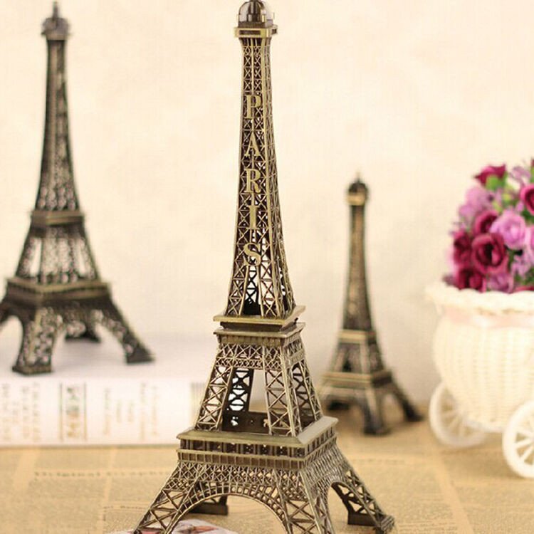 Eiffel tower Decor with Lights Luxury Bronze Mini Eiffel tower Decor Figurine Accent Paris French theme Metal Statue