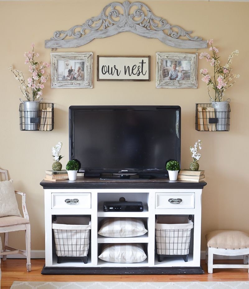 Easy Farmhouse Style TV Stand Makeover decorating ideas