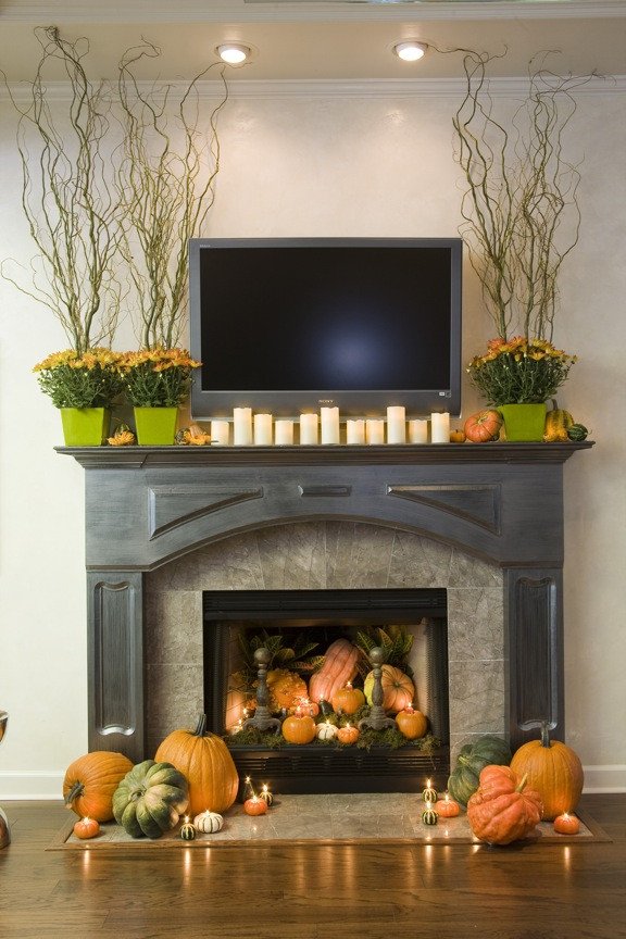 Fireplace Mantel Decor with Tv Inspirational Sure Fit Slipcovers Decorating with Pumpkins