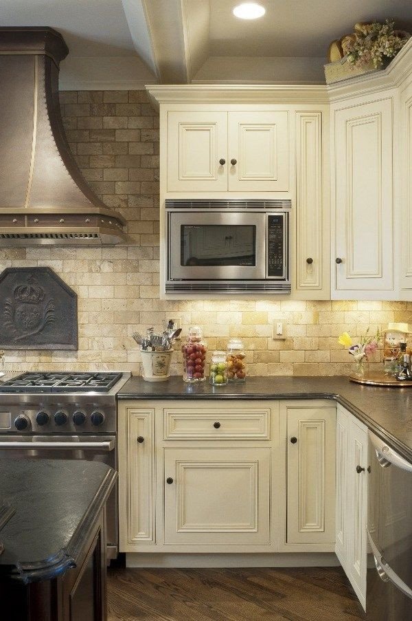 Floor and Decor Backsplash Tile Luxury Mediterranean Kitchen Design Travertine Tile Backsplash White Cabinets Wood Flooring