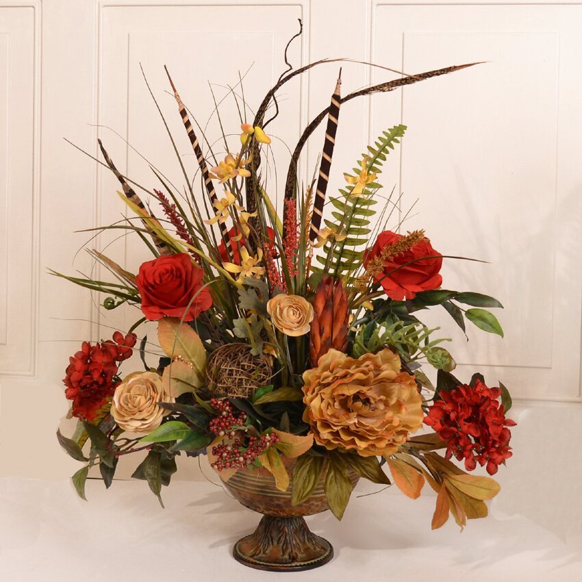 Flower Arrangements for Home Decor Beautiful Floral Home Decor Silk Flower Arrangement with Feathers &amp; Reviews