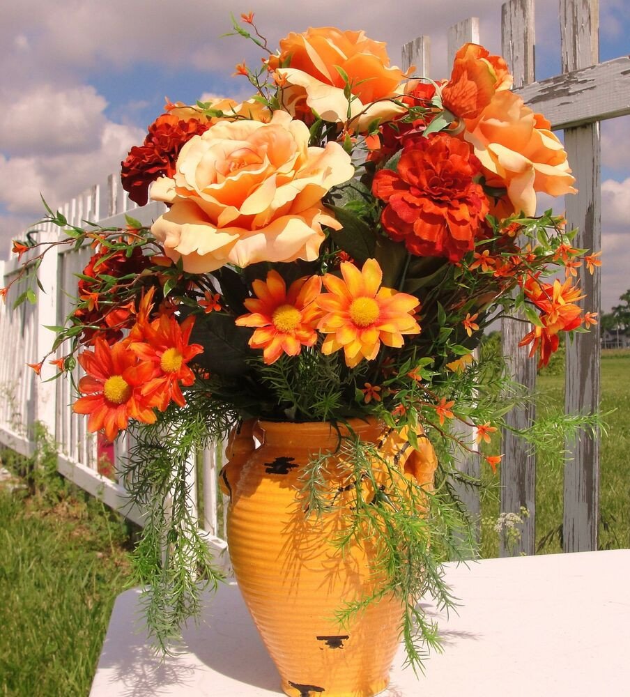 Flower Arrangements for Home Decor Elegant Tuscan orange Vase Roses Silk Floral High End Designs Home Decor Rustic Italy