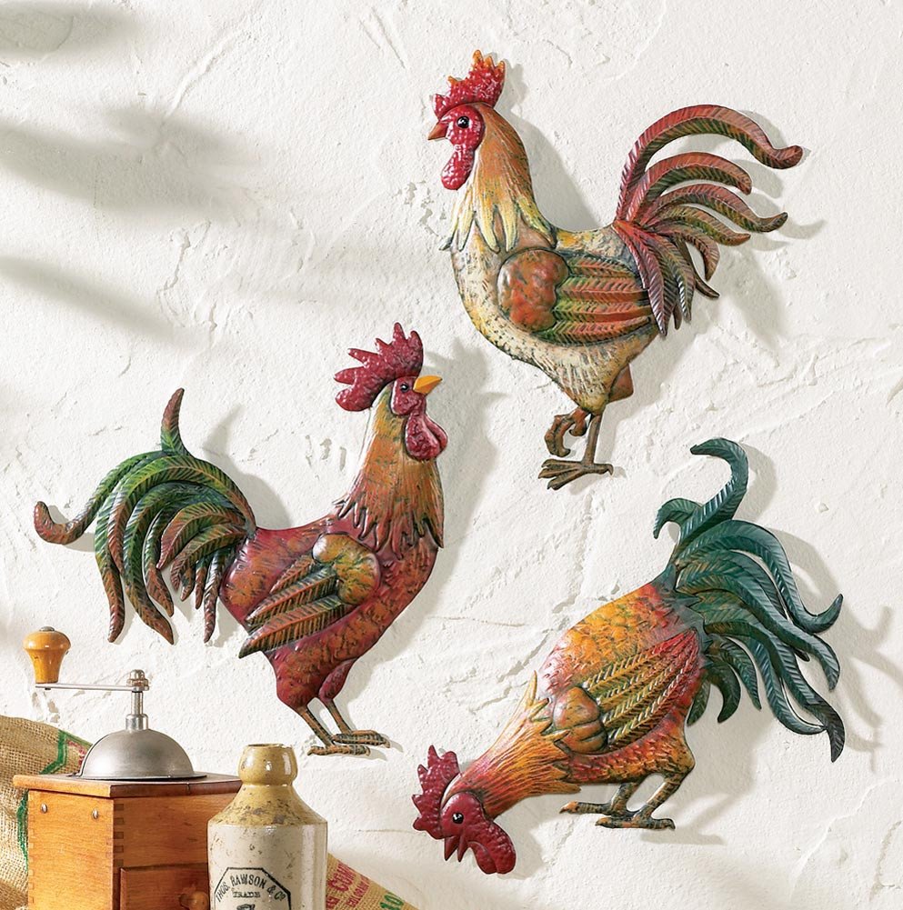 French Country Kitchen Wall Decor Beautiful Country Kitchen Rooster theme Decor Set 3 Metal Rooster Wall Art Decor