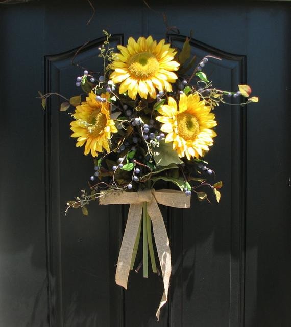 Items similar to Sunflower Bouquet Front Door Decor Summer Wreath Summer Blueberries on Etsy
