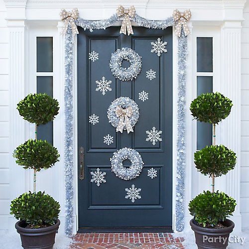 Front Door Decor for Winter Beautiful Silvery Snowdrift Front Door Idea Party City