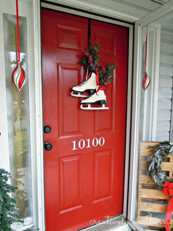 Holiday Front Door Decorating With Ice Skates