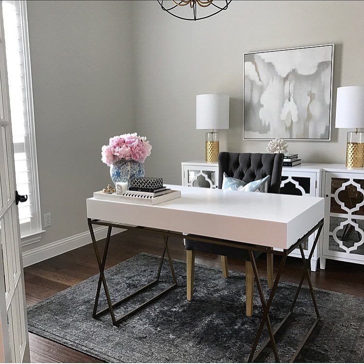 Gold and White Office Decor Elegant Home Office Inspo White and Gold Office Desk Classic Gray Paint Glam Office Decor Pink