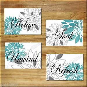 Gray and Turquoise Bathroom Decor Awesome Teal Turquoise Gray Wall Art Bathroom Print Decor Peony Dahlia Floral Burst Home