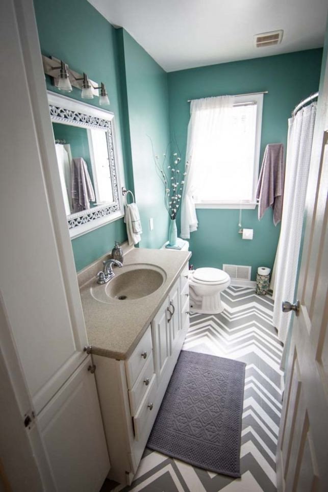 Gray and Turquoise Bathroom Decor Beautiful Wall Color Maybe White or Grey Floor with Chevron Grey Rugs the Sink Can Either Be Painted