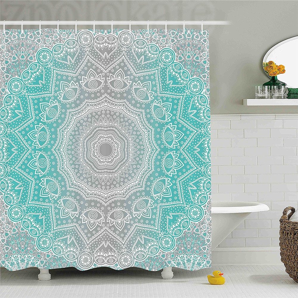 Gray and Turquoise Bathroom Decor Lovely Grey and Turquoise Shower Curtain Primitive Spiritual Essence and Universe Harmony Mandala Ombre