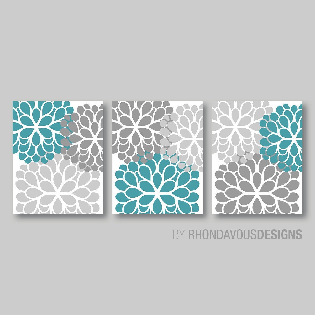 Gray and Turquoise Bathroom Decor Unique Gray Turquoise Dahlia Flower Print Trio Home Petals Bloom