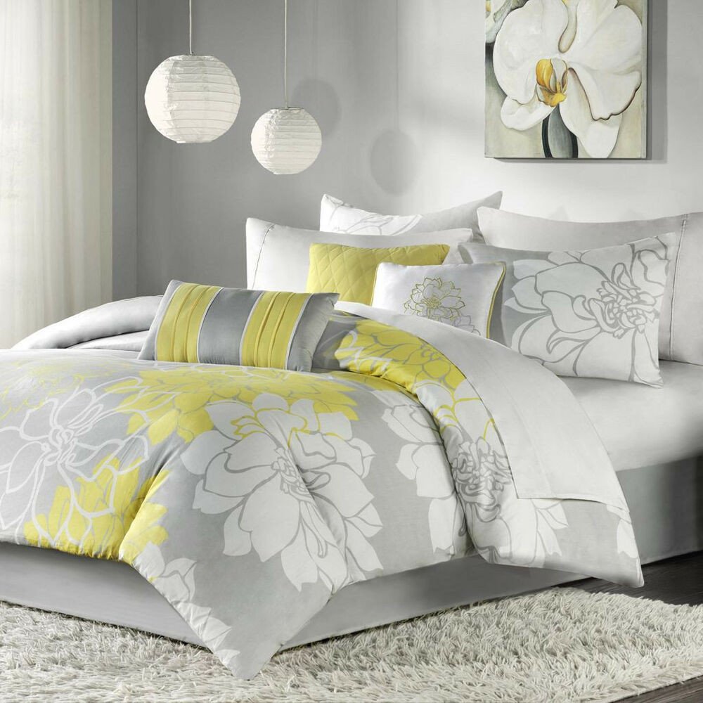 Gray and Yellow Bedroom Decor Lovely Beautiful Chic Grey Gray Yellow Floral Modern 6 Pc forter Set Cal &amp; King