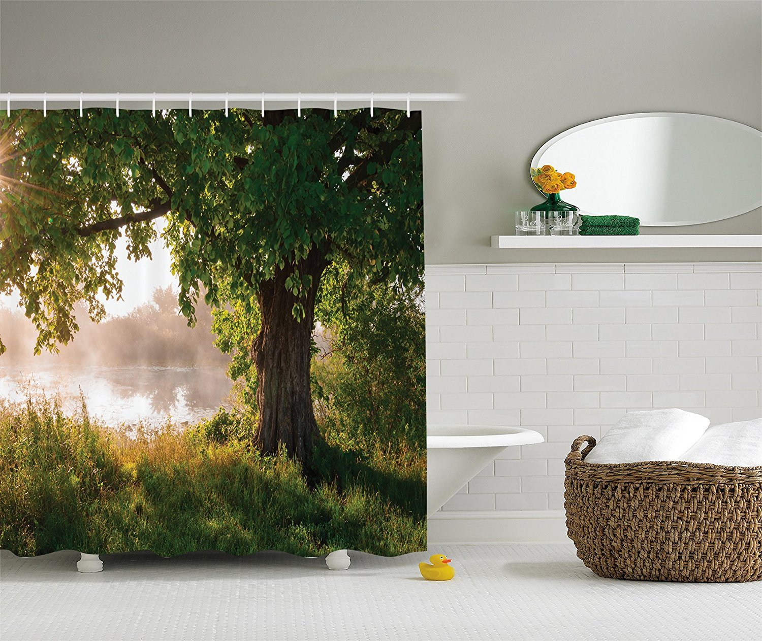 Green and Brown Bathroom Decor Luxury Green and Brown Shower Curtain Oak Tree Decor by Mystic Landscape Foggy Scene and Stream View