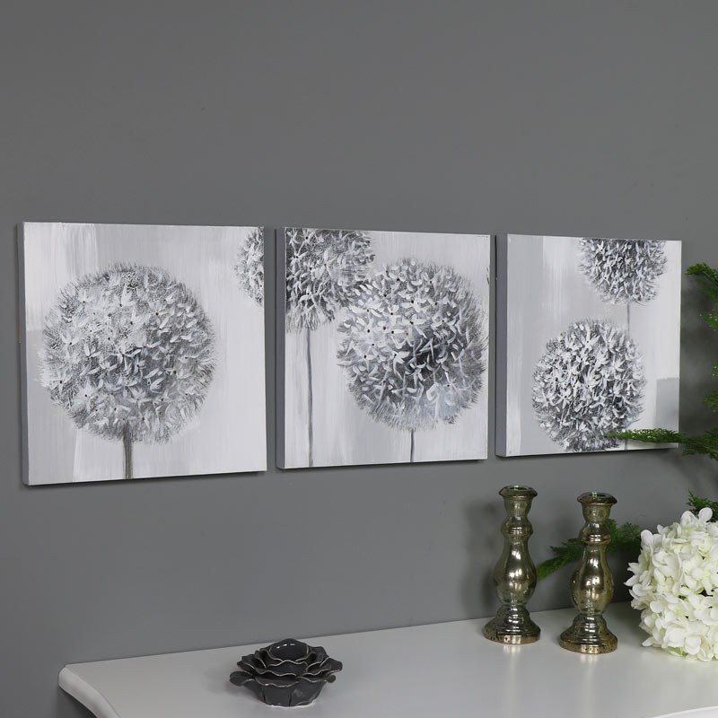 Grey and White Wall Decor Elegant Triptych Wall Art Grey Flower Canvas Print Windsor Browne