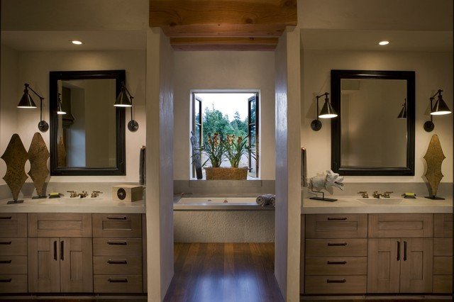 Master Bath with His and Her s Concrete Counters Rustic Bathroom san francisco by Saint