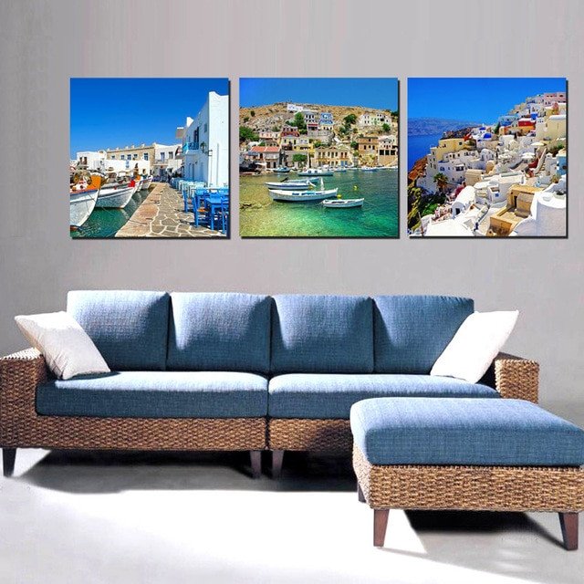 Home Decor Pictures Living Room Elegant Canvas Painting Wall Art for Living Room Decorations Home Decor Greek island Landscape Beautiful