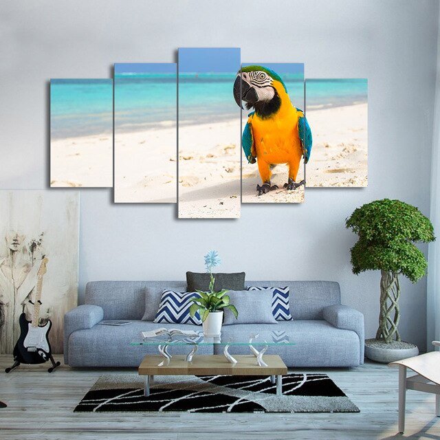 Home Decor Pictures Living Room Luxury Wall Art Canvas Hd Print Frame Home Decor Living Room 5 Pieces Resting Bird Parrot